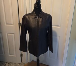 Petite Sophisticate Dark Brown Leather Jacket
